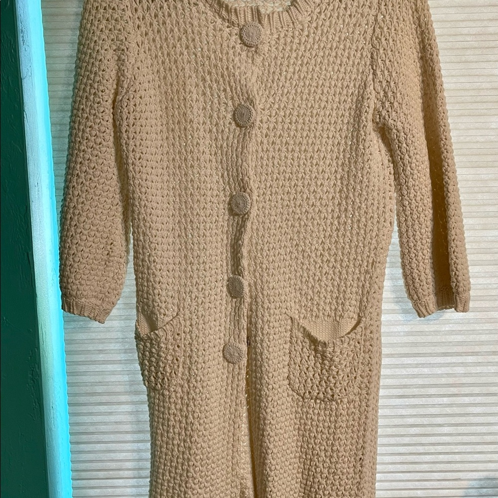 EUC Cartise crocheted oatmeal colored Sweater Jacket size small